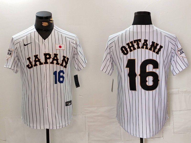Men 2025 World Cub Japan #16 Ohtani White Stripe Nike MLB Jersey style 11->more jerseys->MLB Jersey